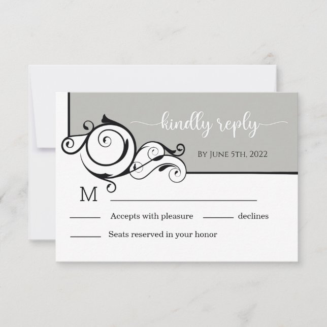 Gray Elegant Calligraphy Wedding RSVP Card (Vorderseite)