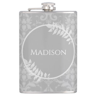 Gray Elegant Damask Flask Flachmann