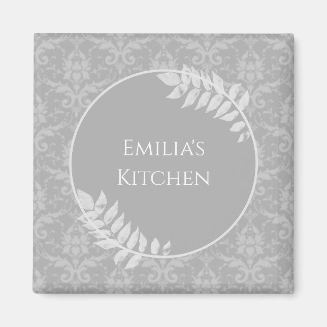 Gray Elegant Damask Magnet (Vorne)