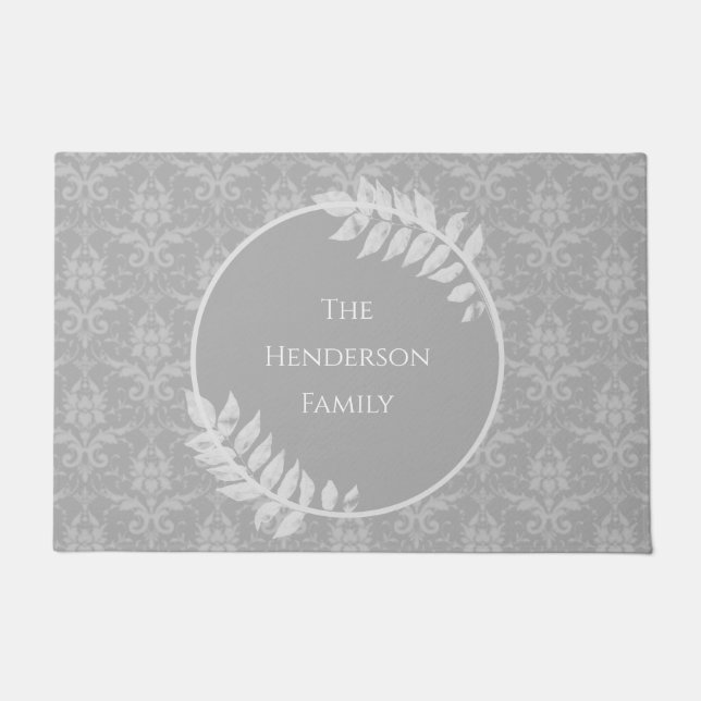 Gray Elegant Damask Personalisiert Doormat Fußmatte (Vorderseite)