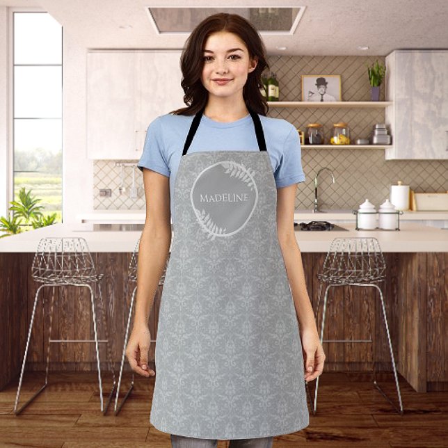 Gray Elegant Damask Personalisierte Schürze (Gray Elegant Damask Personalized Apron)