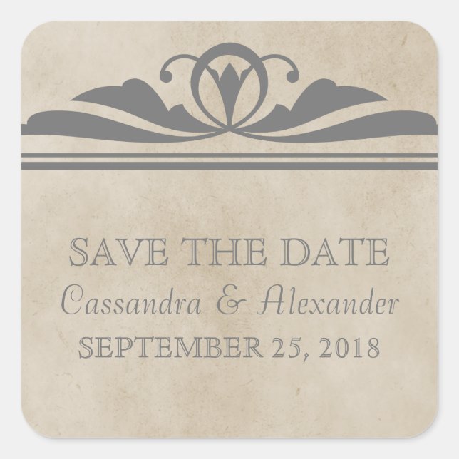 Gray Elegant Deko Save the Date Stickers (Vorderseite)