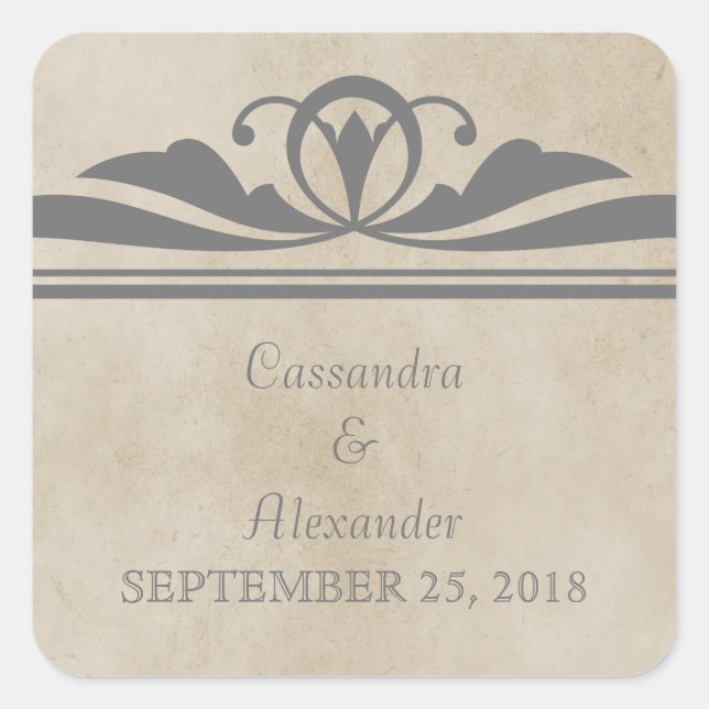 Gray Elegant Deko Wedding Stickers (Vorderseite)