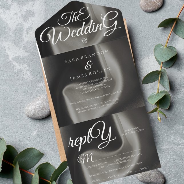 Gray Elegant Kalligrafy Wedding All In One Einladung (Von Creator hochgeladen)