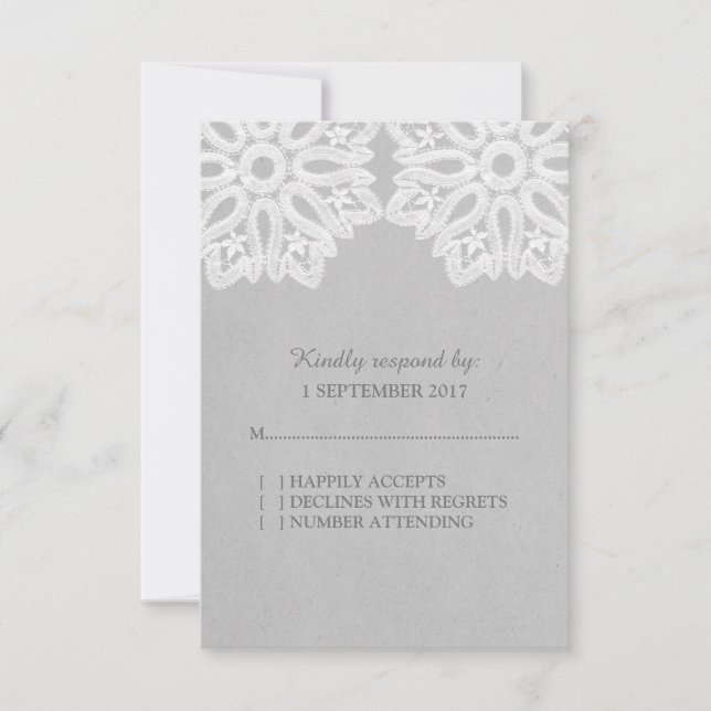 Gray Elegant Lace RSVP Card Karte (Vorderseite)