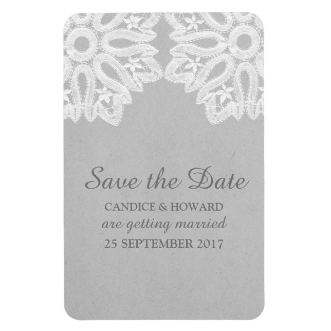 Gray Elegant Lace Save the Date Flexi Magnet (Vertikal)
