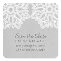 Gray Elegant Lace Save the Date Stickers