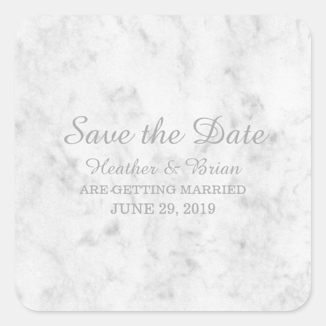 Gray Elegant Marble Save the Date Quadratischer Aufkleber (Vorderseite)