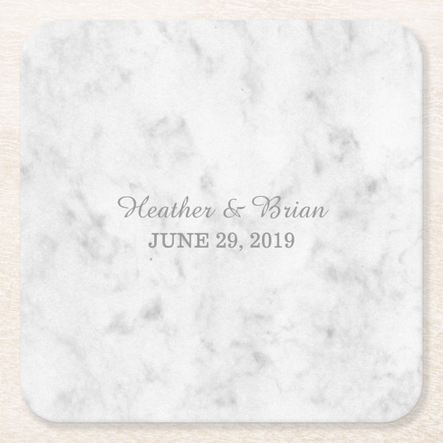 Gray Elegant Marble Wedding Rechteckiger Pappuntersetzer (Vorderseite)