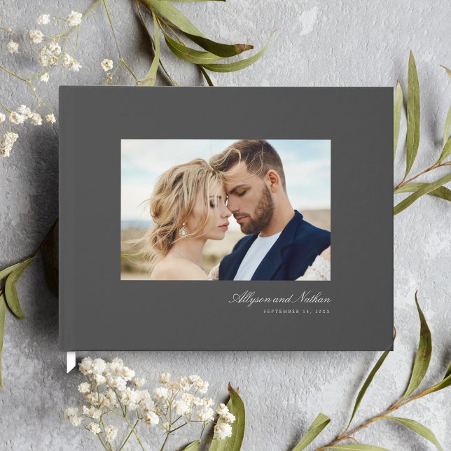 Gray Elegant Modern Simple Script Foto Wedding Gästebuch (Von Creator hochgeladen)
