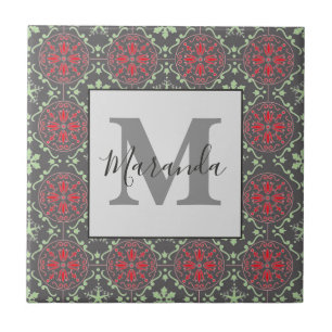 Gray Elegant Nordic Snowflake Winter Monogram Fliese