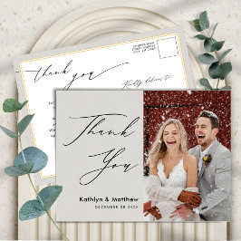 Gray Elegant Script Modernes Foto Hochzeit Vielen  Postkarte