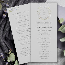 Gray Elegant Winter Wildblumen Hochzeit Programm