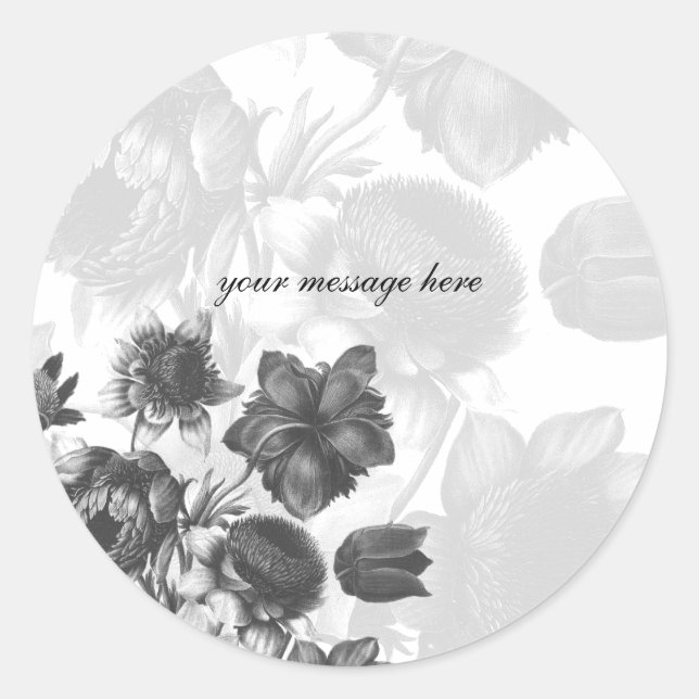 Gray Elegante Blume Hochzeitsticker Runder Aufkleber (Vorderseite)