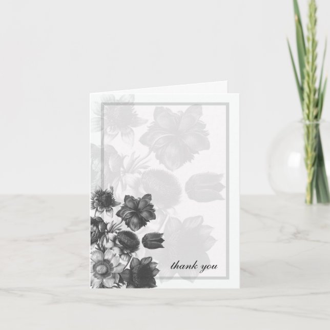 Gray Elegante Blume Wedding Cards Dankeskarte (Vorderseite)