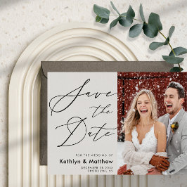 Gray Elegante Script Modernes Foto Einfache Hochze Save The Date