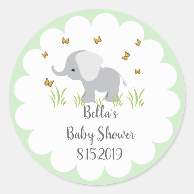 Gray Elephant Baby Shower Sticker (Vorderseite)