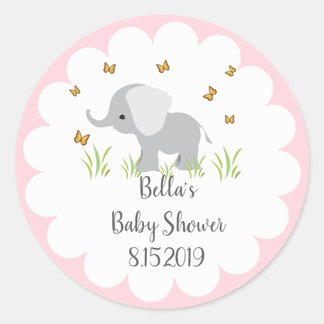 Gray Elephant Baby Shower Sticker (Vorderseite)