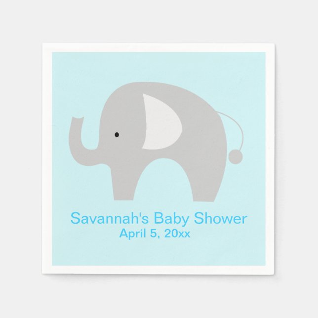 Gray Elephant Custom Party Napkin (Blau) Serviette (Vorderseite)