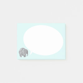 Gray Elephant mit Speech Bubble on Ice Blue Post-it Klebezettel