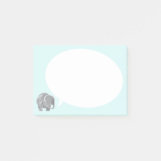 Gray Elephant mit Speech Bubble on Ice Blue Post-it Klebezettel (Vorderseite)