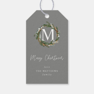 Gray Eucalyptus Wreath Monogram V2 Geschenkanhänger