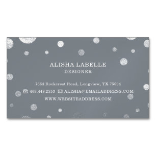 Gray Feminine Chic Silver Confetti Polka Dot Magnetische Visitenkarte