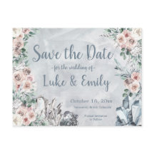 Gray Floral & Crystals Wedding Save the Date