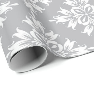 Gray Floral Damask Symetric Royal Bridal Wedding Geschenkpapier
