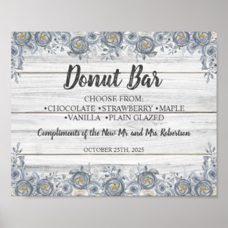 Gray Floral | Donut-Bar-Brautparty-Hochzeitszeiche Poster