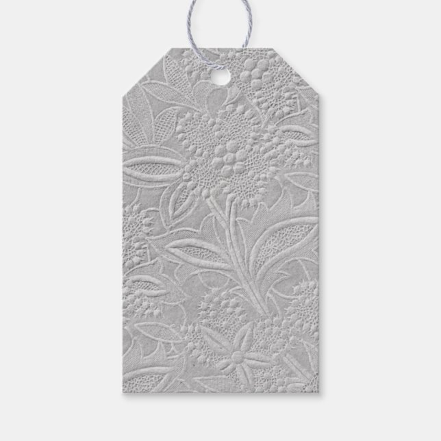 Gray floral Embossed Look Geschenkanhänger (Vorderseite)