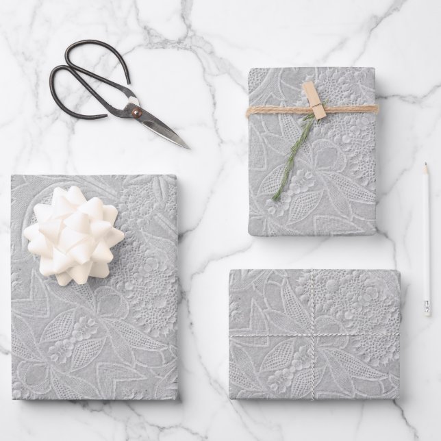 Gray floral Embossed Look Geschenkpapier Set (Vorderseite)