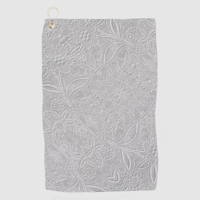 Gray floral Embossed Look Golfhandtuch (Vorderseite)