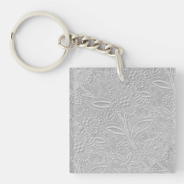 Gray floral Embossed Look Schlüsselanhänger (Vorderseite)