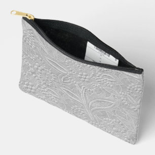 Gray floral Embossed Look Zubehörtasche