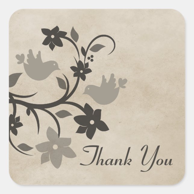 Gray Floral Lovebirds Danke Stickers (Vorderseite)