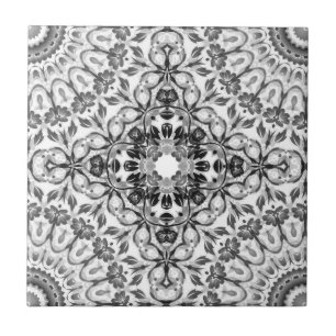 Gray Floral Mandala Geometric Fliese