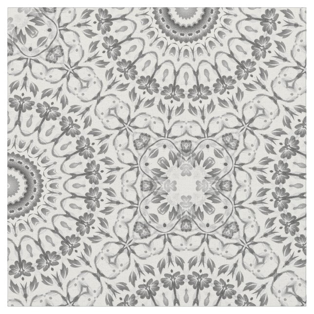 Gray Floral Mandala Muster Fabric Stoff (Nahaufnahme)