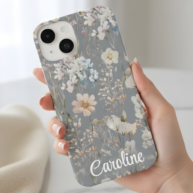 Gray Floral Personalized  iPhone Hülle (Von Creator hochgeladen)