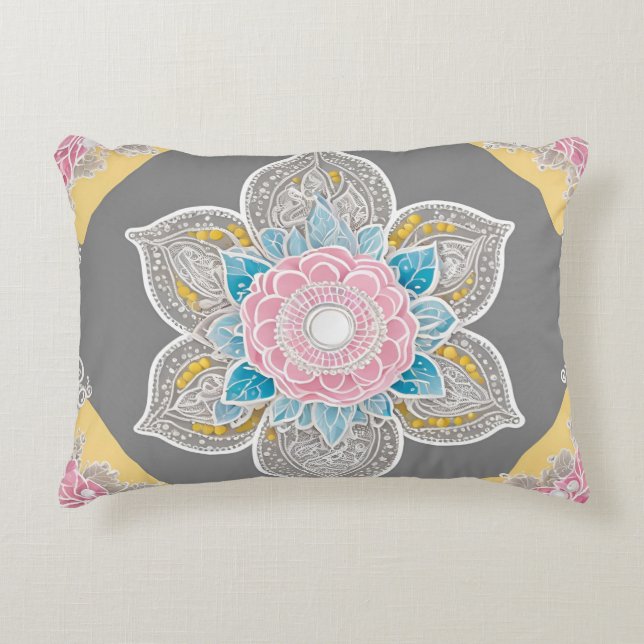 Gray Floreal Lace AI art Dekokissen (Vorderseite)