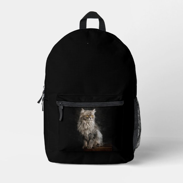 Gray Fluffy Cat Bedruckter Rucksack (Vorderseite)