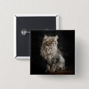 Gray Fluffy Cat Button