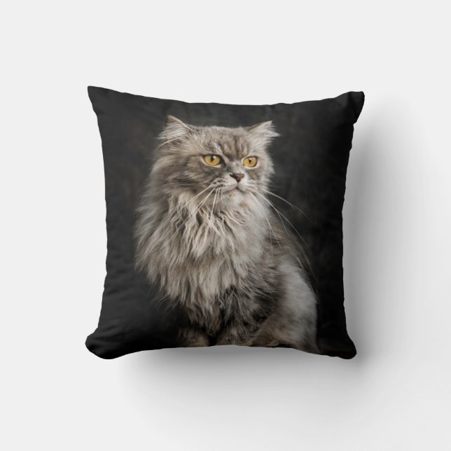 Gray Fluffy Cat Kissen (Vorderseite)