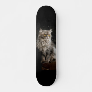 Gray Fluffy Cat Skateboard