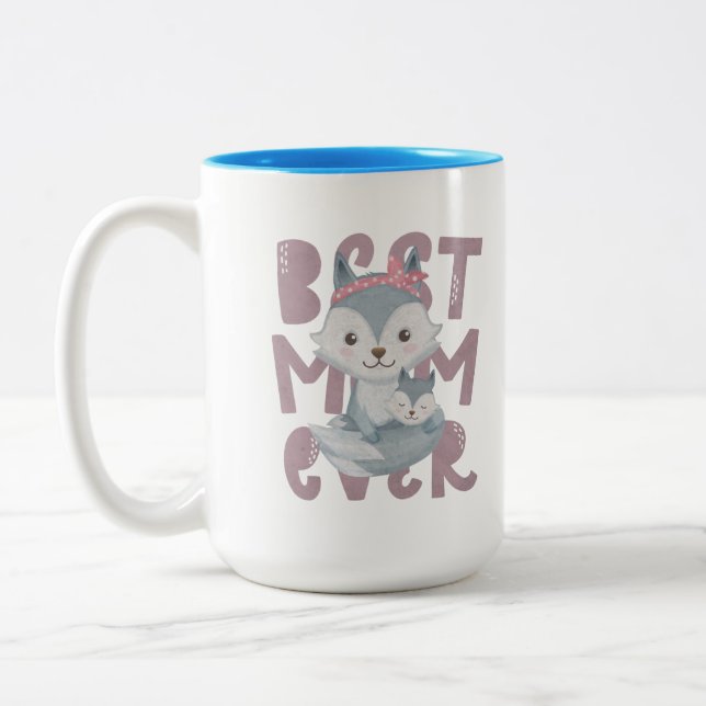Gray Fox Mama and Cub - Beste Mama je Zweifarbige Tasse (Links)
