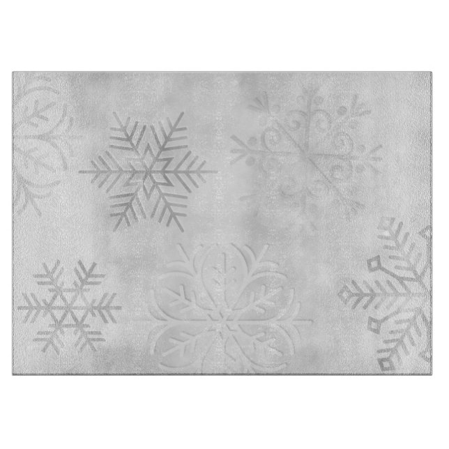 Gray Frosty Snowflake Art Glass Cutting Board Schneidebrett (Vorderseite)