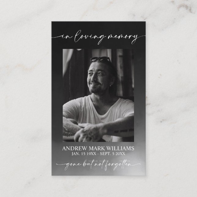 Gray Funeral Memorial Prayer Photo Card Visitenkarte (Vorderseite)