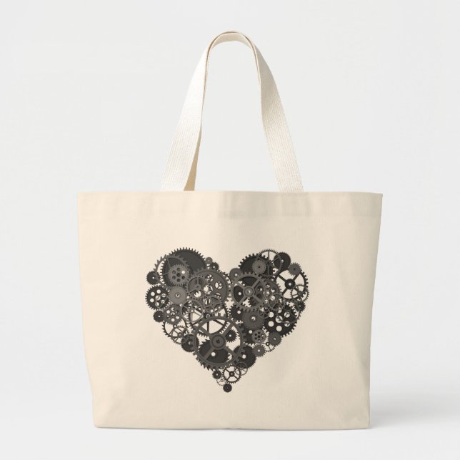 Gray Gears Heart Jumbo Stoffbeutel (Vorne)