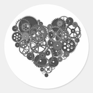 Gray Gears Heart Runder Aufkleber