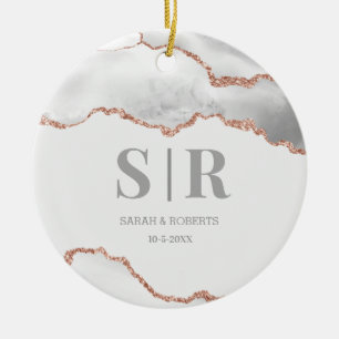 Gray Geode Agate Paares Mit Monogramm Weihnachten Keramik Ornament